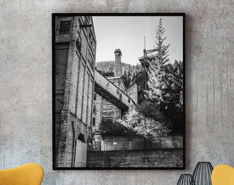 Ghost Town Photo Print, Mining Facility, Black and White Film Photography, Industrial Art, Burke Idaho, Abandoned Architecture Photos