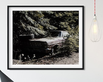 Car in the Trees Photo Print - Yaak Montana Wall Art, Abandoned Ghost Town,