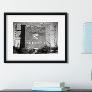 Black and White Photography, Drive-In Movie Theater Photo Print, Abandoned Theatre, Texas Photography