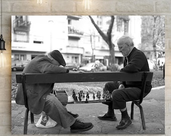 Buenos Aires Chess Game Photo Print, Black and White Street Photography