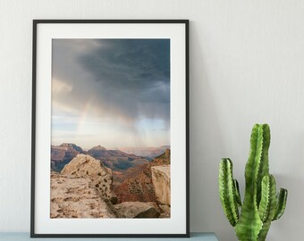 Grand Canyon Weather Wall Art Print, Rainbow, Southwest Photography