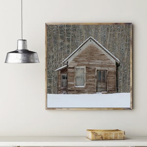 Winter Cabin in the Aspens Print, Rustic Photography, Cozy Home Decor, Colorado Photography, Abandoned House Snowy Aspen Forest Photo