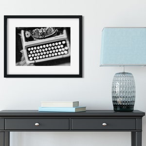 Vintage Typewriter Photo Print, Writer&#39;s Vice, Black and White Film Photography, Retro Themed Decor, Antique, Modern Office Decor