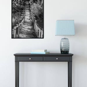 Wooden Swinging Bridge, Black and White Photography, Symmetrical Art, Historic Idaho, Fine Art Black and White, Sheep Herder, Cowboy Gift
