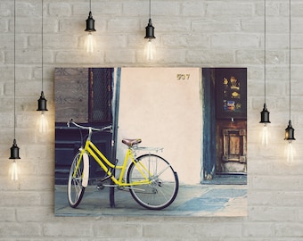 Yellow Bicycle. French Quarter Wall Art Print,  Bicycle Decor Modern New Orleans Wall Art French Shabby Chic Wall Art Yellow Wall Art