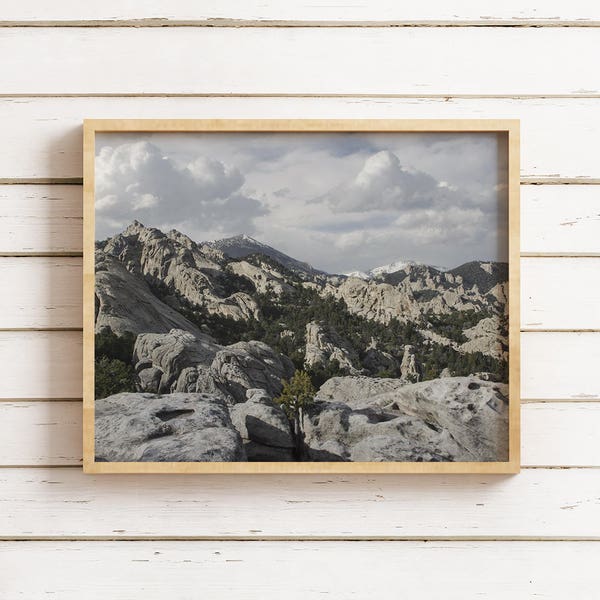 Nature Photography, Rock Climber Gift, Idaho Landscape, City of Rocks Fine Art Print, Rock Climbers Cloudy Sky Photo, Bouldering Scenery,