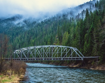 Foggy Forest Bridge Photo Print, Moody Wall Art