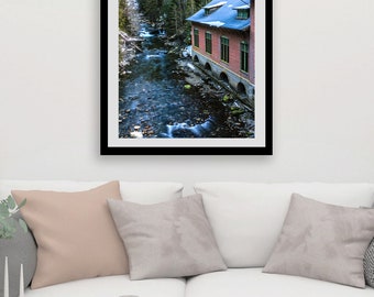 Brick Powerhouse, Scenic Nature Photography, Metaline Falls, Washington Decor, Pacific Northwest Wall Art, Forest Stream, Rocky Creek