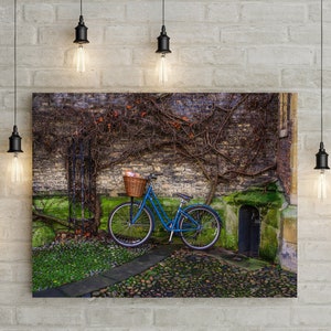 Blaues Fahrrad Kunstdruck, England Schottland, Reisefotografie, Fahrradkurier, Geschenk für Pendler, Fahrradkorb