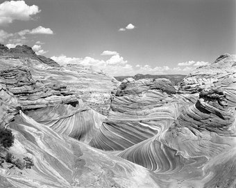 The Wave Black and White Photography, Arizona Utah Large Landscape Print, Troubled Sea, Desert, Coyote Buttes, Film Photo Print, Southwest