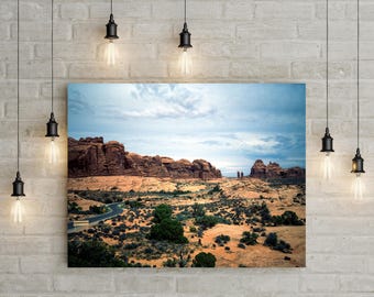 Impressão fotográfica do Snow Canyon, Utah, paisagem cênica do sudoeste, decoração para viagem de carro.