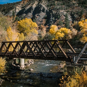 Narrow Gauge Railroad Bridge Photo Print, Durango Colorado in Autumn image 1