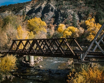 Narrow Gauge Railroad Bridge Photo Print, Durango Colorado in Autumn