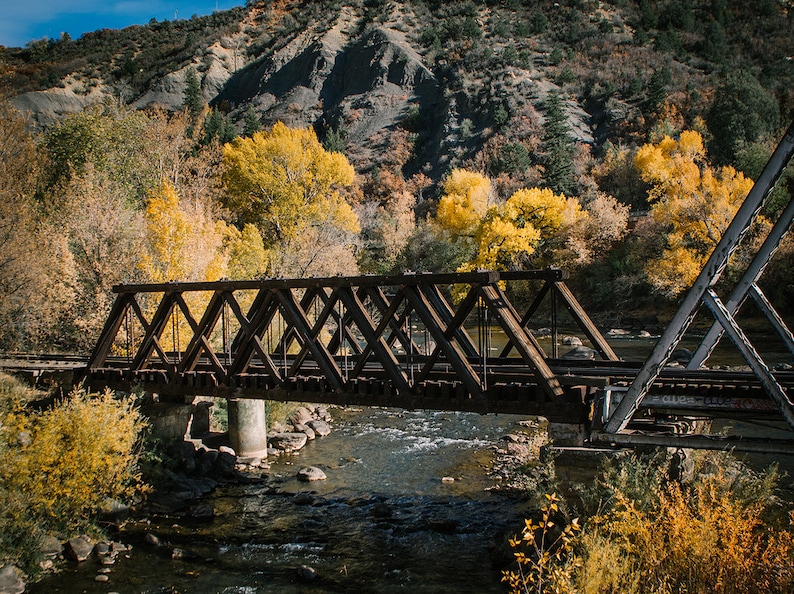 Narrow Gauge Railroad Bridge Photo Print, Durango Colorado in Autumn image 1