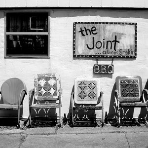 New Orleans Photography, Modern Rustic Wall Art Print, Folk Art Decor The Joint BBQ, Black and White Photography, Americana Restaurant Photo image 2