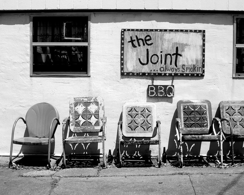 New Orleans Photography, Modern Rustic Wall Art Print, Folk Art Decor The Joint BBQ, Black and White Photography, Americana Restaurant Photo image 2