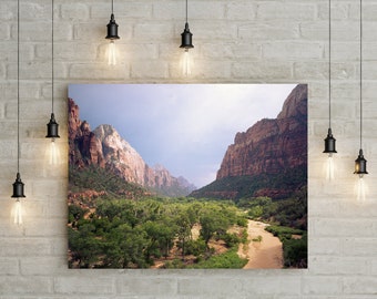 Arte de parede no deserto, paisagem cênica, impressão fotográfica de Zion, Rio Virgin, Utah, fotografia da natureza do sudoeste.