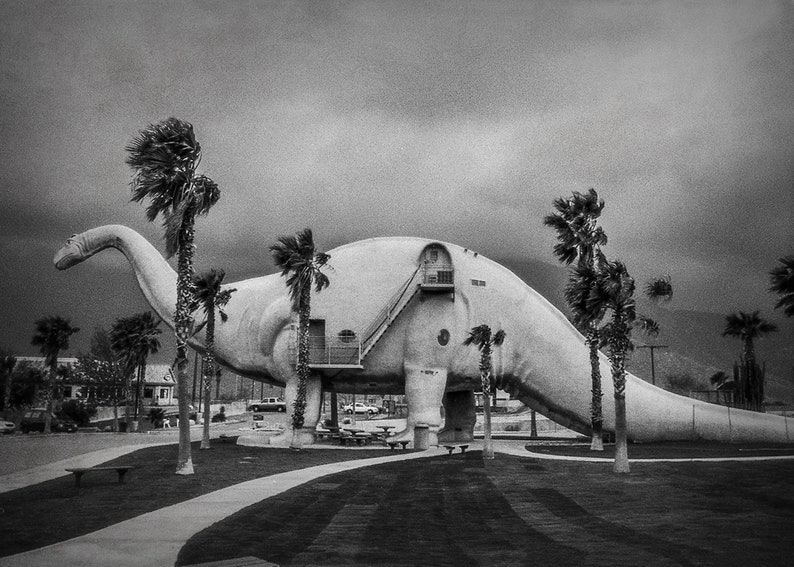 Surreal Black and White Photography, Dinosaur Print, California Photography, Strange Wall Art, Pee Wees Playhouse, Roadside Attraction image 3