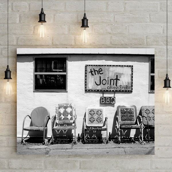 New Orleans Photography, Modern Rustic Wall Art Print, Folk Art Decor The Joint BBQ, Black and White Photography, Americana Restaurant Photo