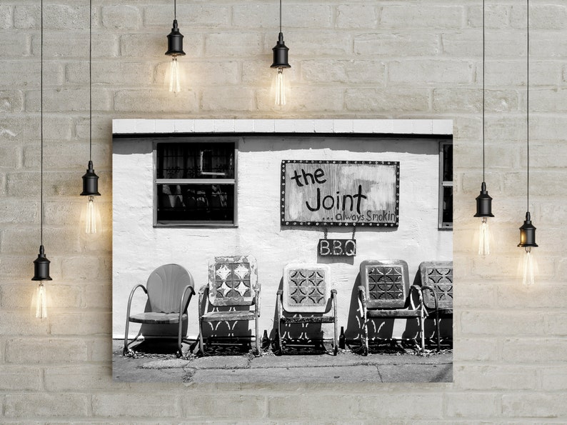 New Orleans Photography, Modern Rustic Wall Art Print, Folk Art Decor The Joint BBQ, Black and White Photography, Americana Restaurant Photo image 1