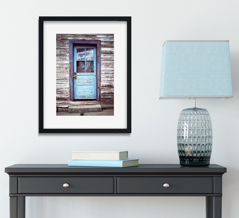 Blue Door Photography, Old Door Art, Rustic Wall Art, New Denver British Columbia Canada Village, Shabby Chic Decor, Peeling Paint Rustic image 3