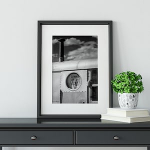 Vintage Camper Schwarz Weiß Foto Druck, Denver Wäscherei Beschilderung