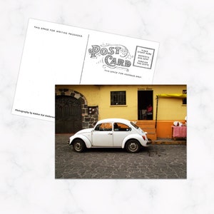 White Bug Mexico, Handmade 4x6 Postcard, Vintage Car, Beetle, Snail Mail, Save USPS Letter Writing 35mm Film Photography Quarantine Boredom
