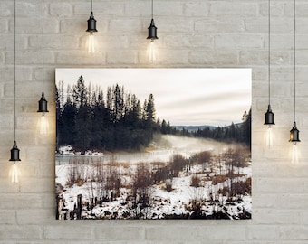 Foggy River Nature Photography, Fine Art Print, Rustic Decor, Pacific Northwest Metaline Falls, Autumn Winter Wall Art