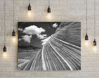 Impresión fotográfica de paisaje de Arizona, fotografía de película en blanco y negro, The Wave Hike, Southwest Desert Wall Art