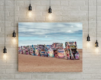 Texas Roadside Attraction, Amarillo Vintage Car Photography, Graffiti Decor, Punk Theme, Rainbow, Colorful Wall Art, Cadallic Ranch Texan