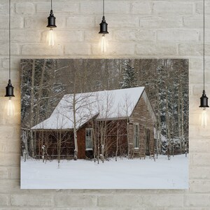 Snowy Colorado Cabin, Rustic Photography, Colorado Decor, Rocky Mountain Photography, Aspen Forest Photography, Durango Wall Art, Cabin Art