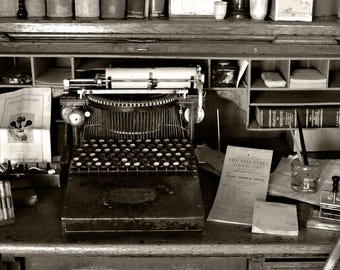 Vintage Apothecary Photo, Rustic Typewriter, Sepia Photography Print, Gift for Doctor