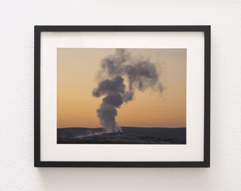 Old Faithful at Sunset Nature Photography, Yellowstone National Park, Travel Gift, Geyser Prismatic Springs