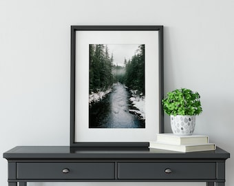 Foggy Winter River Art Print, Washington State Nature Photography, Forest Wall Art Print, Selkirk Mountains, Moody Wall Art, Priest Lake