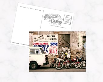 Handmade Puebla Mexico Postcard, Motorcycles and Van, Snail Mail, Postcrossing