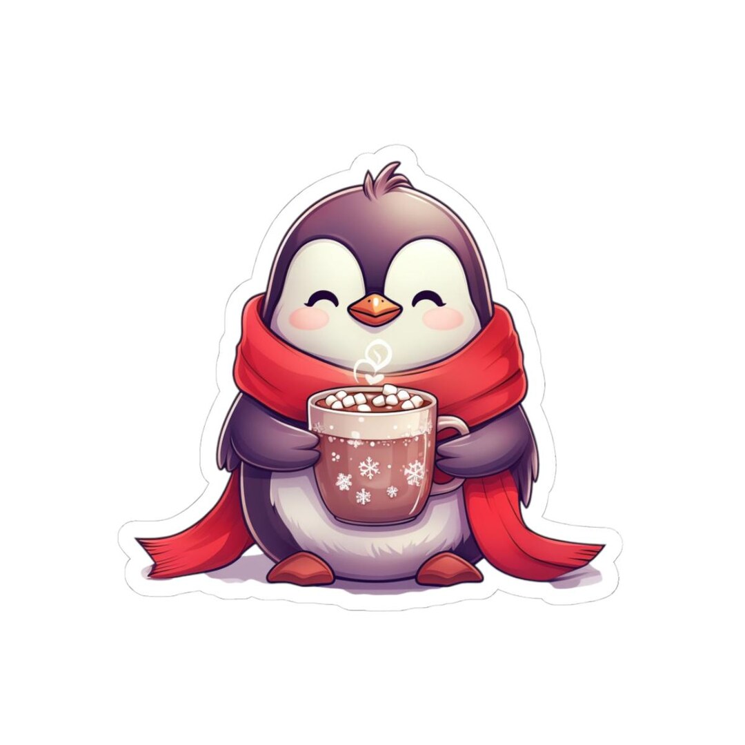 Cute Penguin Drinking Hot Chocolate Kiss-cut Stickers, Winter Decor ...