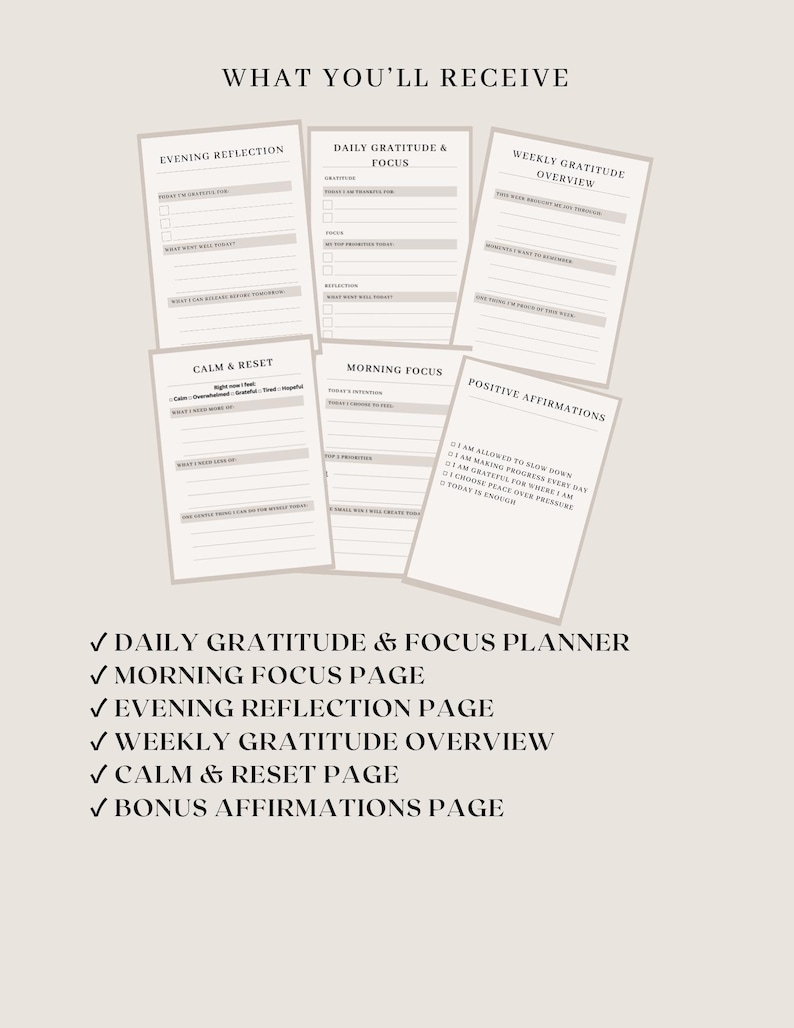 Daily Gratitude Planner Printable | Minimalist Focus Journal | Self ...