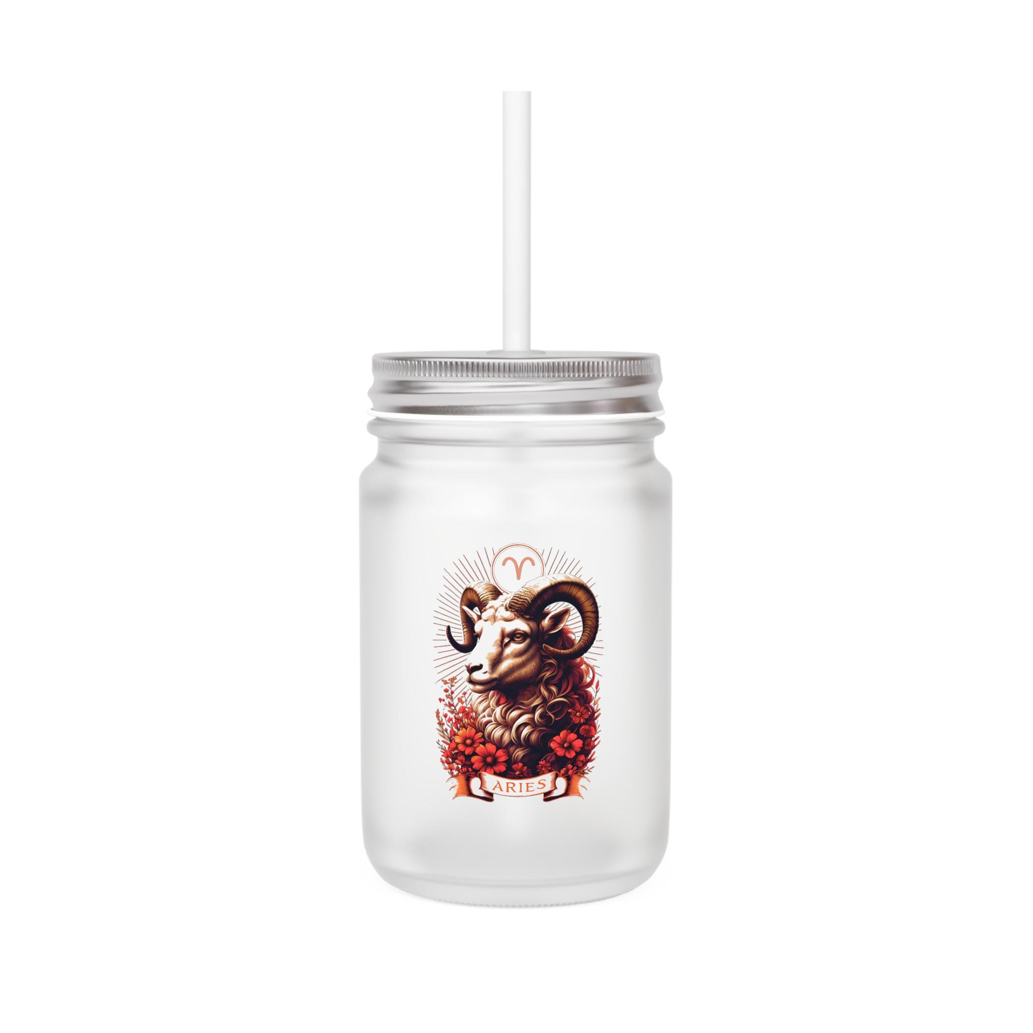 Ram-Themed Mason Jar, Boho Home Decor, Aries Zodiac Drinkware, Customizable Party Favor, Seasonal Gift Idea
