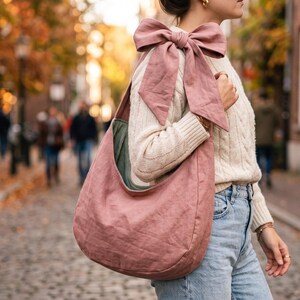 Slouchy Bow Bag Sewing Pattern PDF, Tie Strap Shoulder Bag Pattern, 3 Sizes Beginner Purse Pattern, Quilted Hobo Bag, Commercial Use