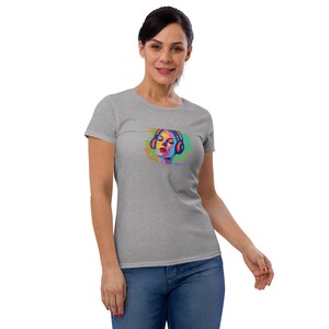 Womans Graphic Tee, Colorful headphones, Abstract fashion, Gift for Her, Art Tshirt, Fashion Designer Shirt