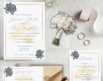 Minimalistische Hochzeitseinladung, Detailkarte, Antwortkarte, druckbare, bearbeitbare moderne Hochzeitseinladung