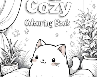 Libro para colorear de gatos acogedores: Ilustraciones de dibujos animados (Descarga digital)
