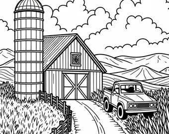 Libro para colorear retro de los años 70 para adultos: paisajes al aire libre y escenas callejeras vintage. Patrones imprimibles. Arte lineal de los años 70.