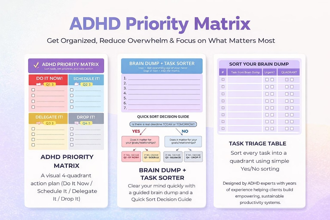 ADHD Brain Dump Priority Matrix | Task Sorter Worksheet (PDF Download ...