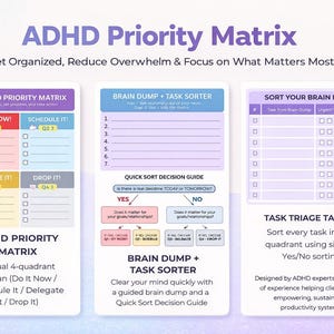 Brain Dump Template Printable, ADHD Priority Matrix, Task Sorter Worksheet, Executive Function Planner, Productivity Printable PDF
