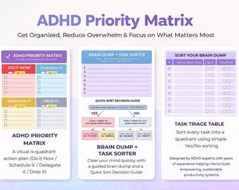 Plantilla imprimible para lluvia de ideas, matriz de prioridades para TDAH, hoja de trabajo para clasificar tareas, planificador de funciones ejecutivas, PDF imprimible de productividad