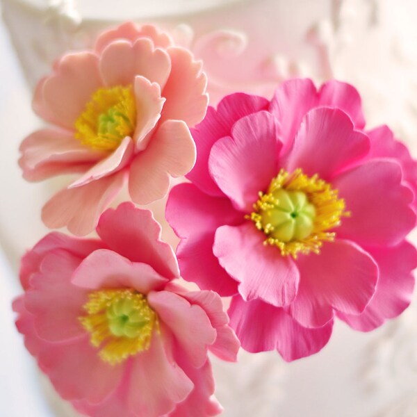 COUTURE CLAY - Ready to Ship Salmon Pink Poppy Cake Flower Trio