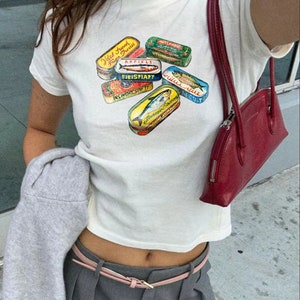 Sardine Tins Graphic Baby Tee | Retro Fisherman Aesthetic