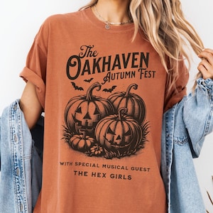 Camiseta Oakhaven Autumn Fest / Camiseta retro de dibujos animados de Halloween, regalo de Halloween, nostalgia de los 90, Halloween retro, camiseta de gran tamaño, bruja fantasma