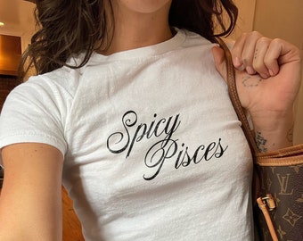 Spicy Pisces Baby Tee: Y2K Crop Top, Gift for Pisces, Concert Shirt
